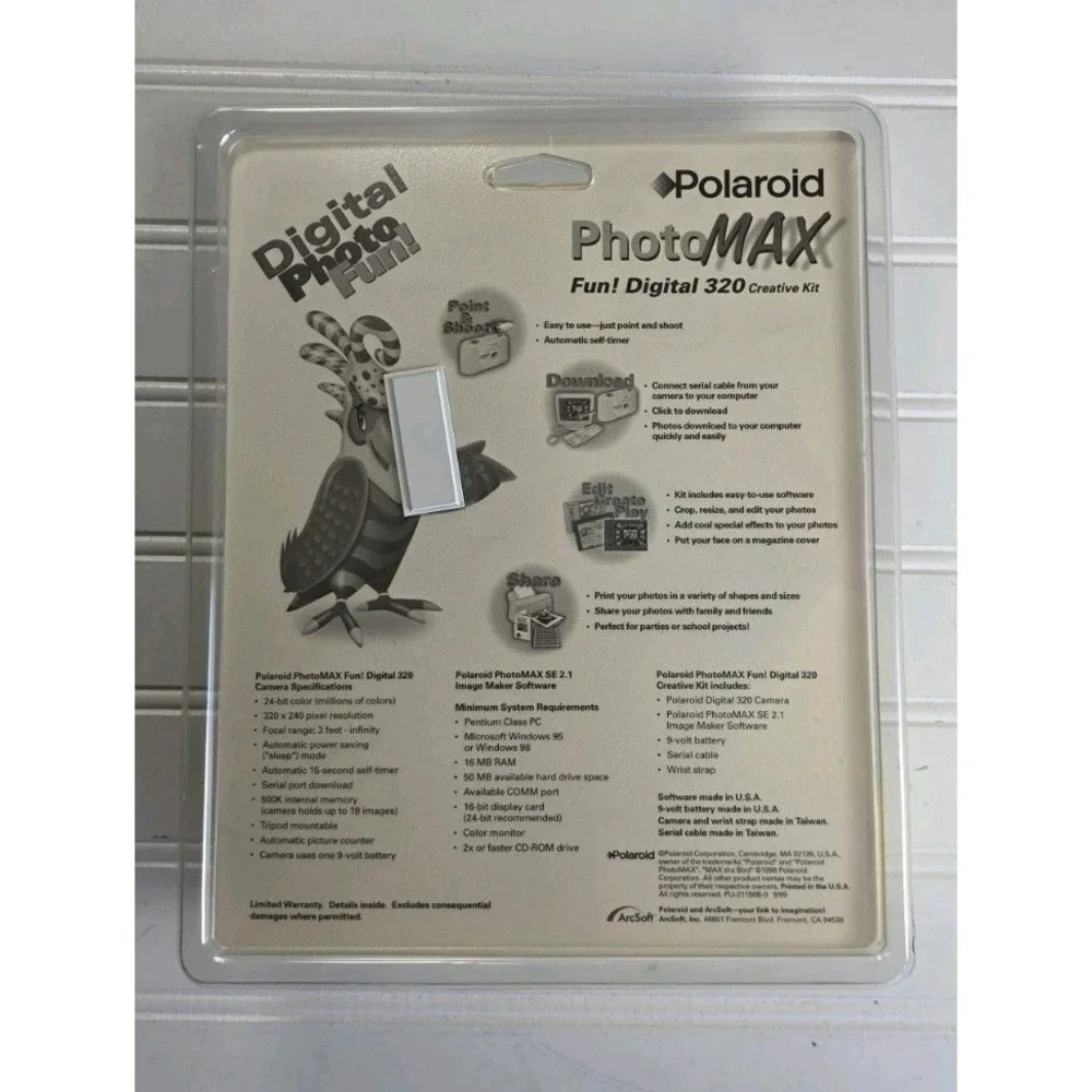 1998 Polaroid PhotoMAX Fun Digital Camera 320 Creative Kit 320x240 Pixel SEALED